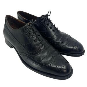 Vintage Brooks Brothers Wingtip Brogues Black Leather Dress Shoes England 7-7.5